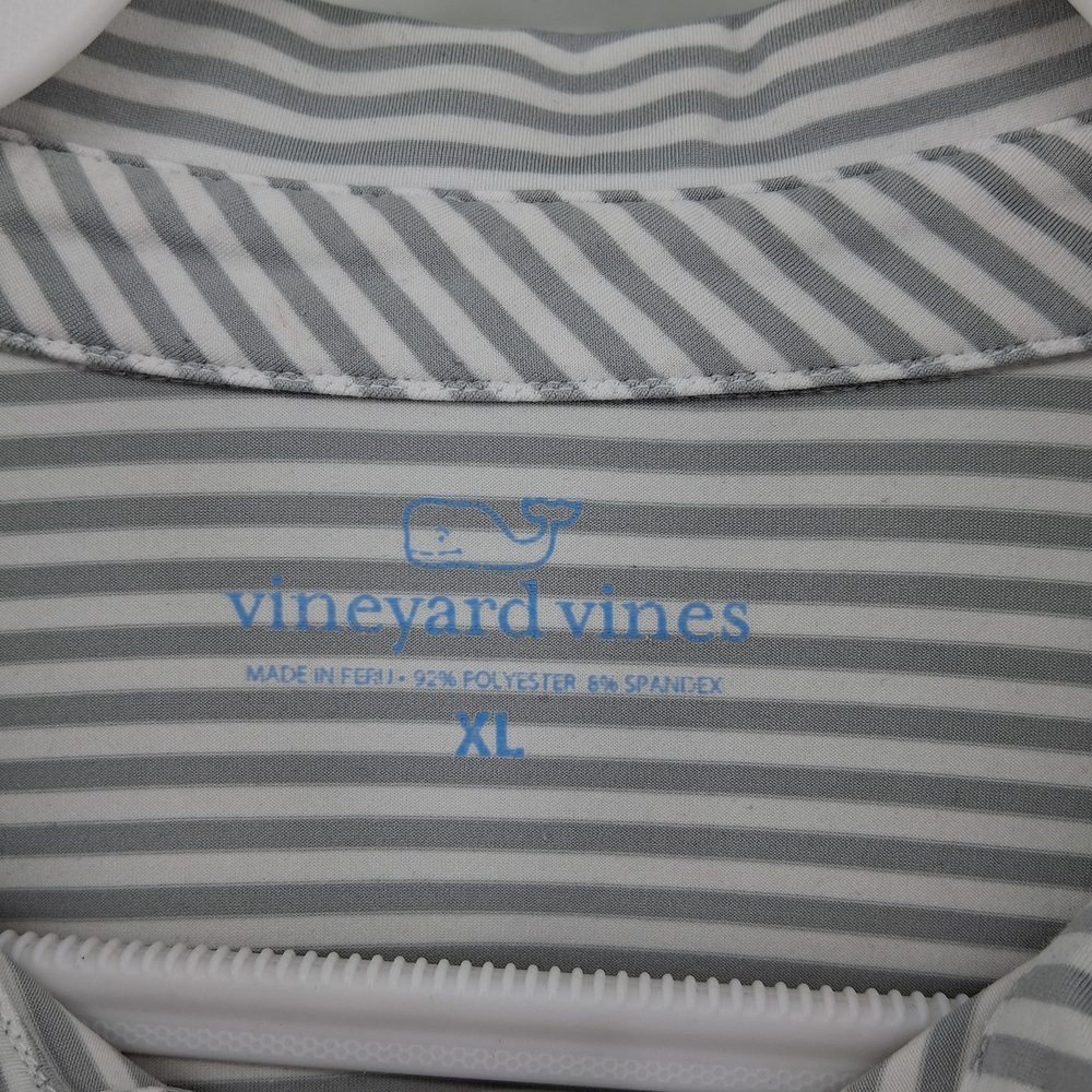 Vineyard Vines Gray & White Striped Polo with Orange Helmet Patch - Picture 3 of 5
